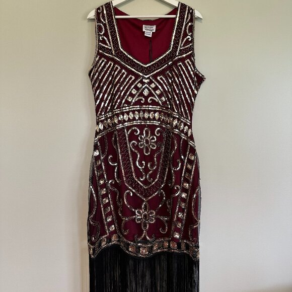 Unique Vintage Dresses & Skirts - Vintage style burgundy & gold flapper dress